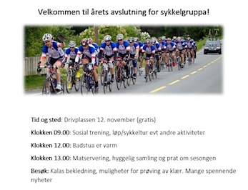 Velkommen til årets avslutning for sykkelgruppa 12. nov